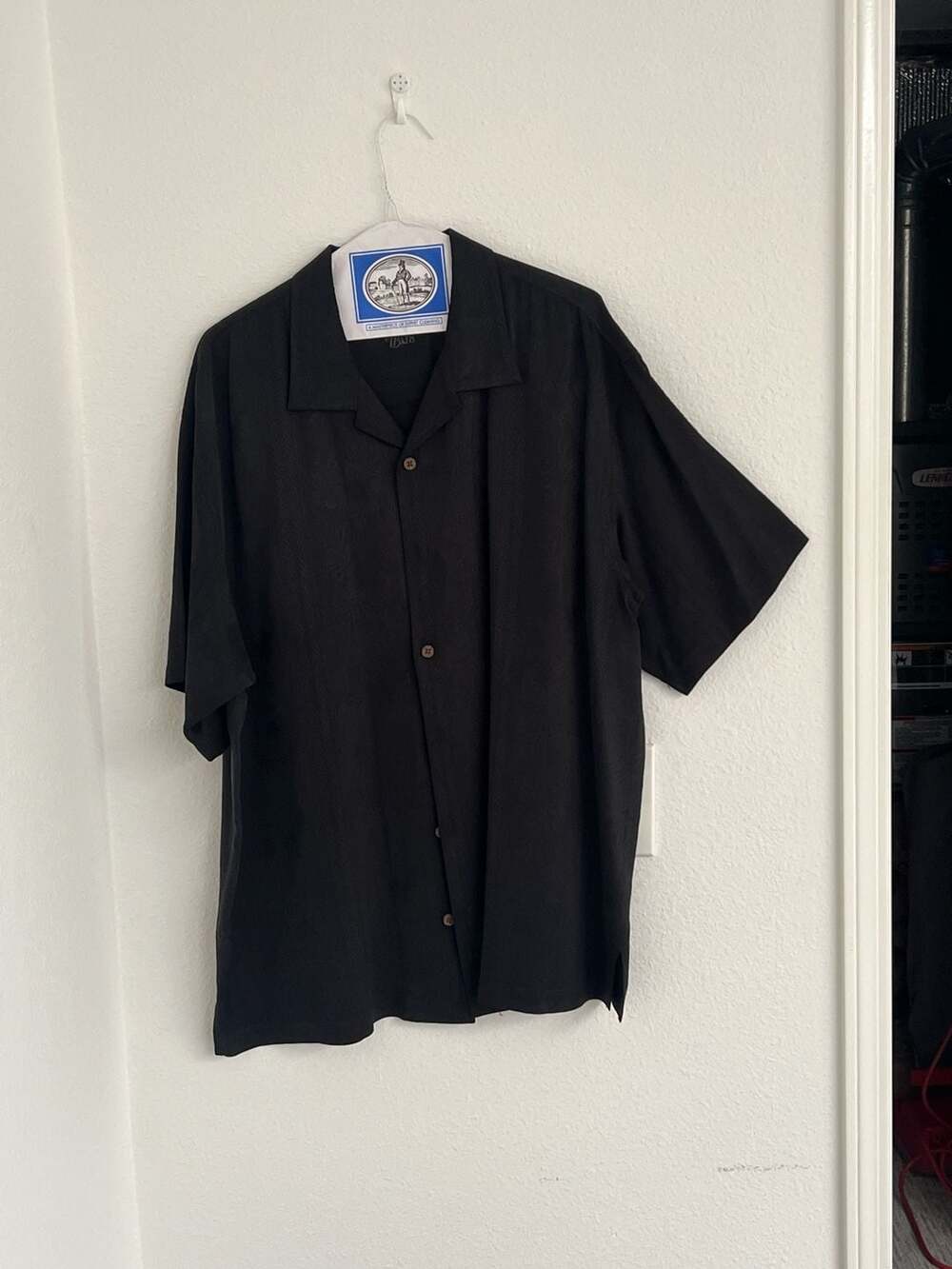 Tommy Bahama Men's Black Solid Embroidered Silk Blend Camp Shirt